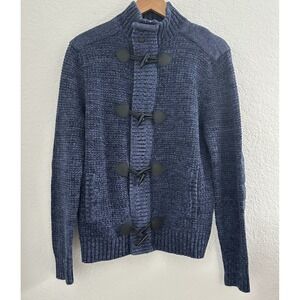 Express‎ Knit Cardigan Sweater Mens M Blue Toggle Button Academia Preppy Grandpa